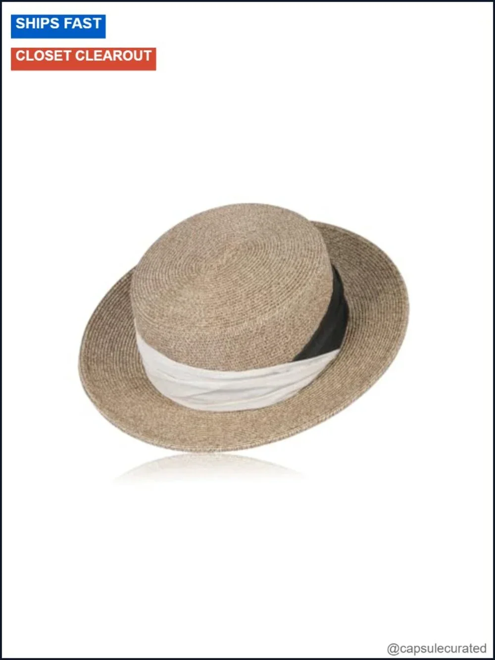 Japanese Style Flat Top Straw Sun Hat, Wide Brim UV Protection, Twisted Ribbon